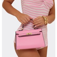 Chase Lock Detail Shaped Tote Bag In Pink Faux Leather, Women's Size