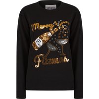Jumpers Women's Fizzymas Sequin Novelty Knitted Christmas Jumper in Jet Black - Merry Christmas S