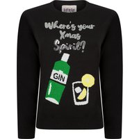Jumpers Women's Xmas Spirit Sequinned Novelty Knitted Christmas Jumper in Jet Black Merry Christmas