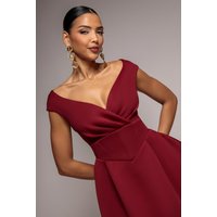 Corset Fit & Flare Mini Dress - Wine by Goddiva