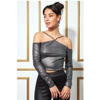 Metallic Cut Out Crop Top - Dullsilver by Goddiva