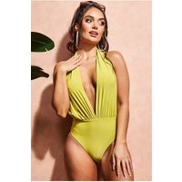 Deep Plunge Halter Neck Swimsuit - Lime Green by Goddiva