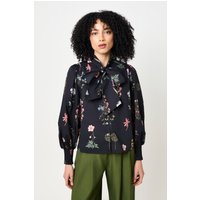 Aditi Flower Press Print Tie Neck Blouse