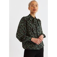 Bathilde Fleur Vert Print Tie Neck Blouse