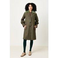 Mischa Burray Fur Collar Statement Sleeve Check Coat