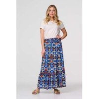 Izabel London Printed Shirred High Waist Maxi Skirt women's Long skirts in Blue
