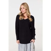 Izabel London Textured V-Neck Relaxed Curve Hem Jumper women's Sweater in Black
