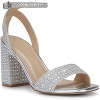 Truffle Collection Diamante Block Heel Sandals with Buckle Closure women's Court Shoes in Silver
