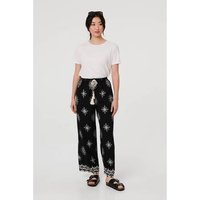 Izabel London Border Print Wide Leg Relaxed Trousers women's Trousers in Black