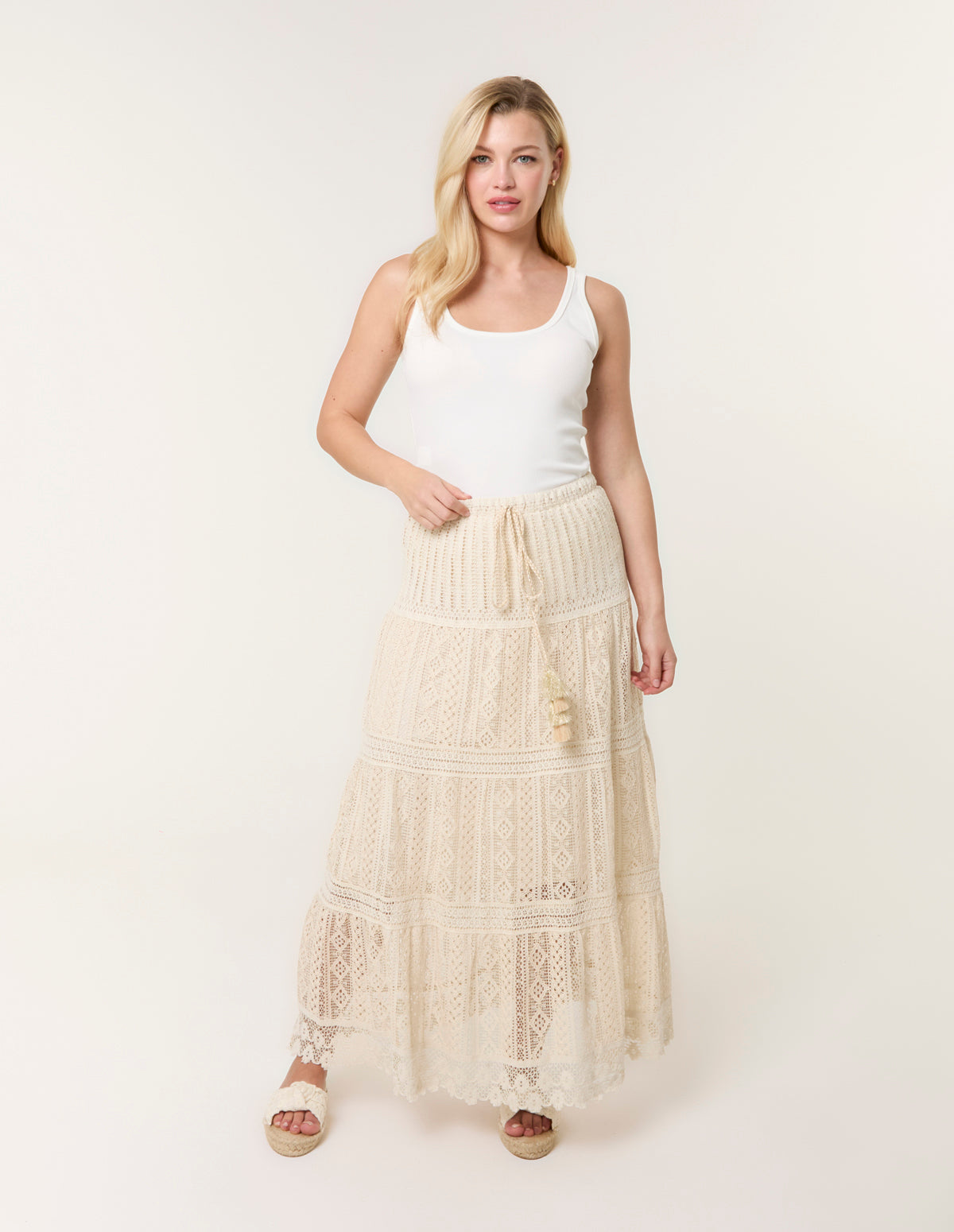 Crochet Tassel Tie Front Maxi Skirt - ML STONE