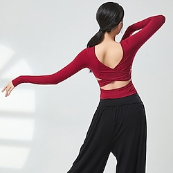 Activewear Top Hollow-out Pure Color Women's Performance Training Long Sleeve High Polyester