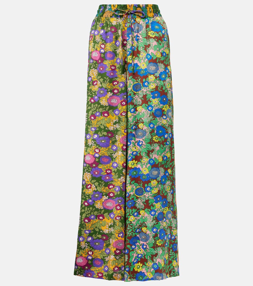Alémais Printed silk satin wide-leg pants