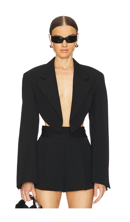 Alexander Wang Cropped Blazer With Pointed Hem in Black. Size 6, 8.