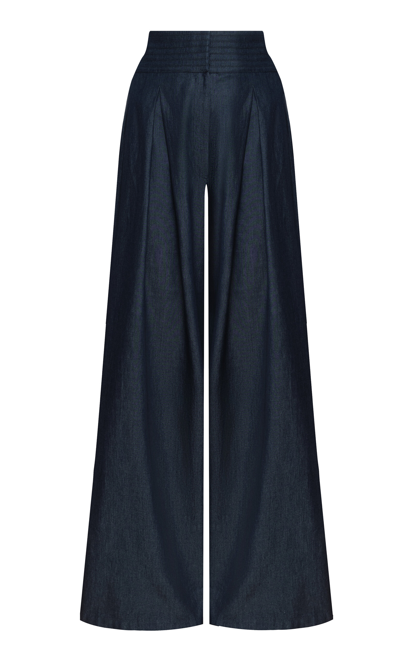 Andres Otalora - Esencia Shirred Tencel Denim Wide-Leg Pants - Navy - US 6 - Moda Operandi