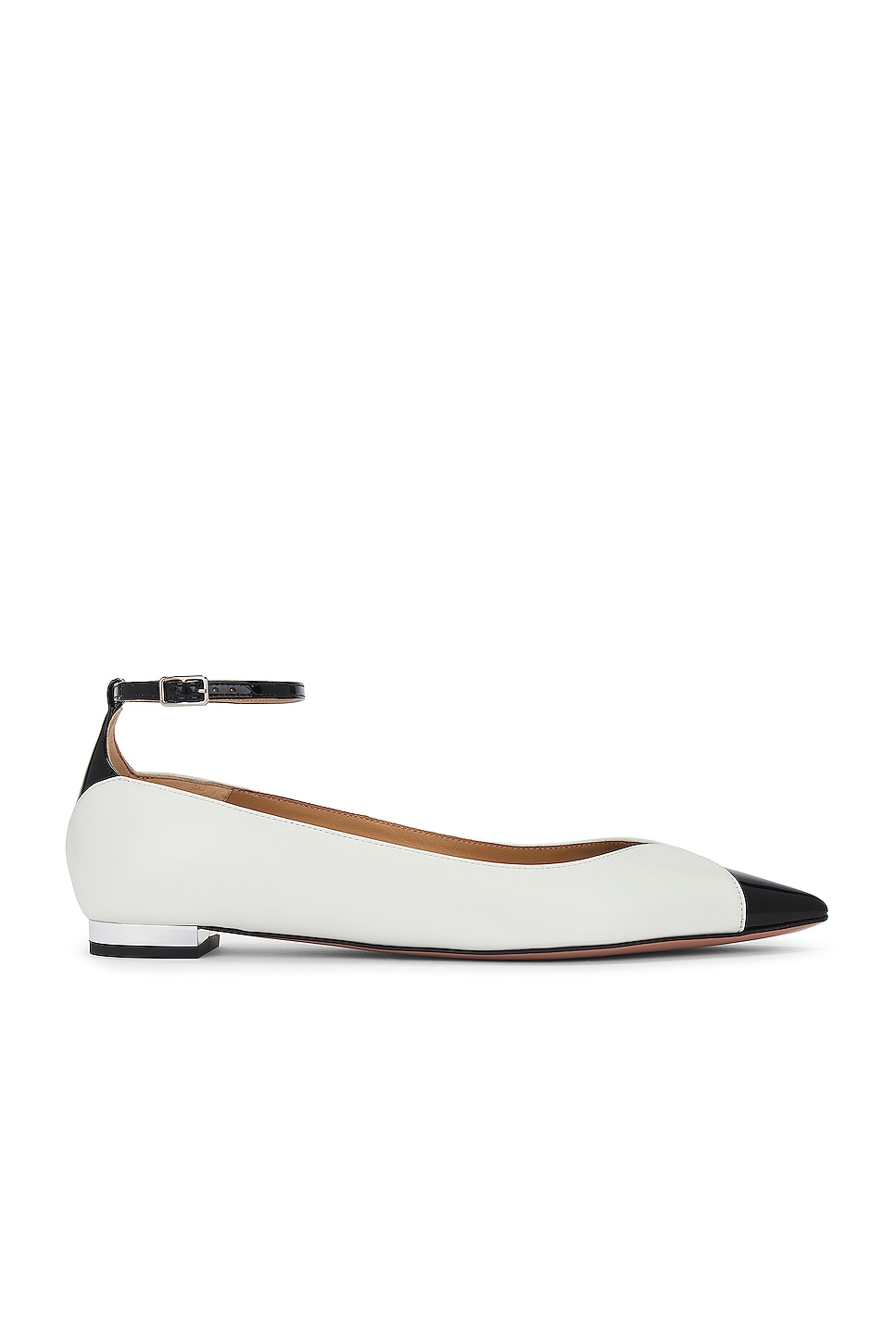 Aquazzura Pinot Ballet Flat in White & Black - White. Size 36.5 (also in 38, 38.5, 39, 41).