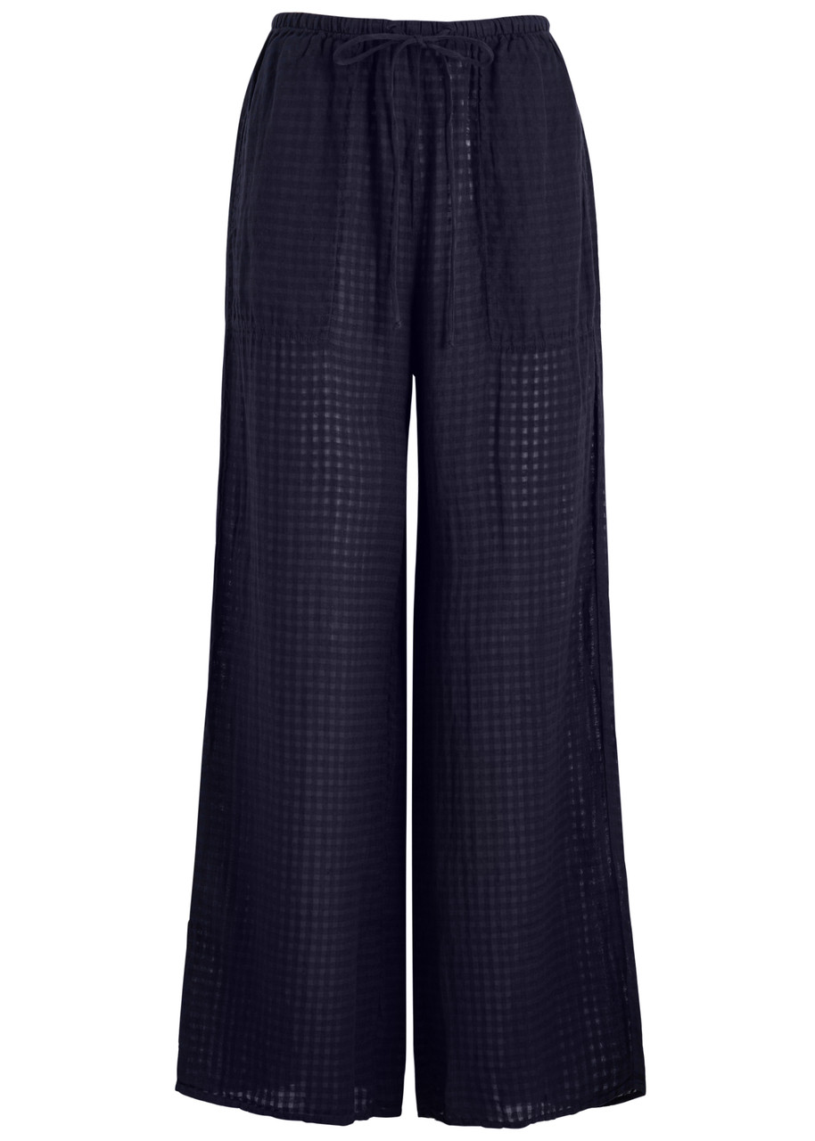 Bella Dahl Checked Wide-leg Linen-blend Trousers - Navy - M (UK12 / M)