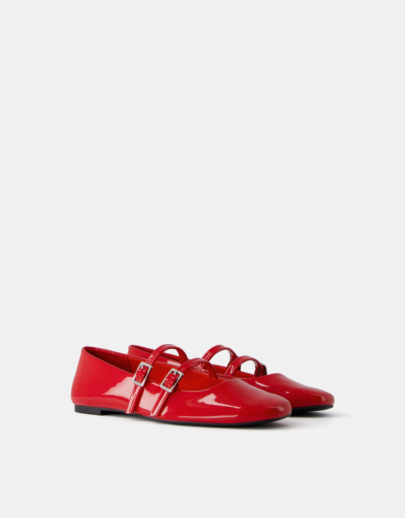 Bershka Buckled Ballet Flats Women 5 Red