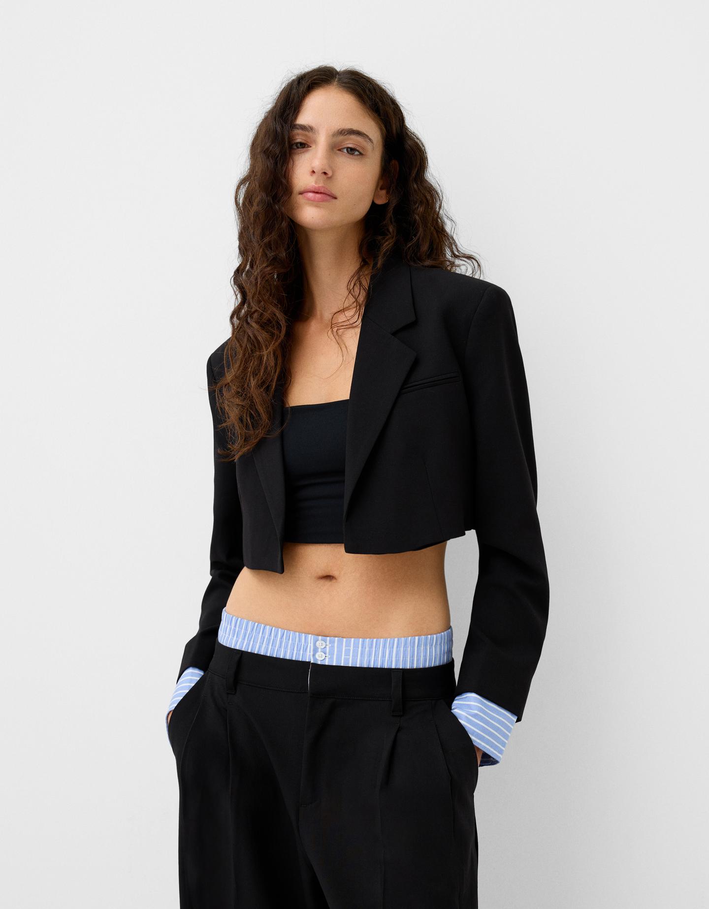 Bershka Contrast Cropped Blazer Women M Black