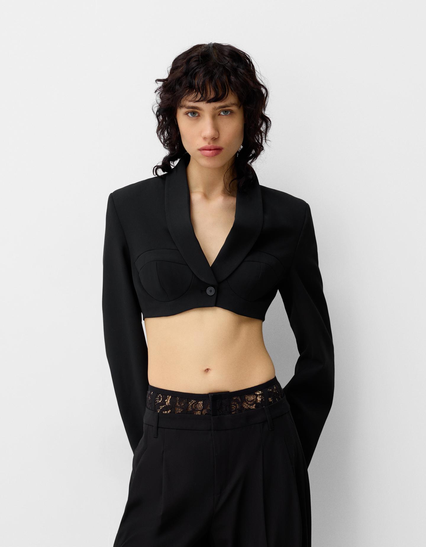 Bershka Cropped Blazer Women L Black
