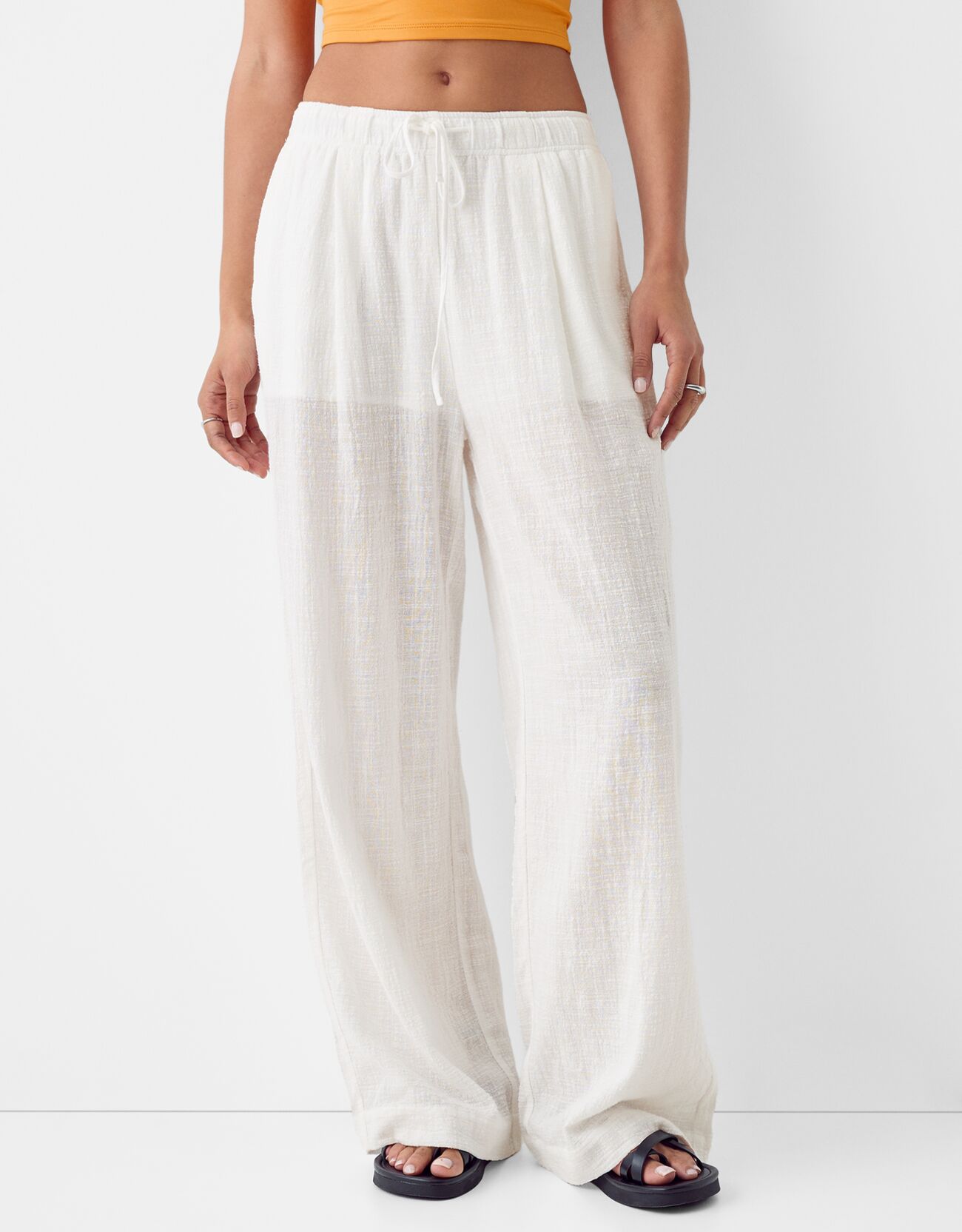 Bershka Rustic Wide-Leg Trousers Women M White