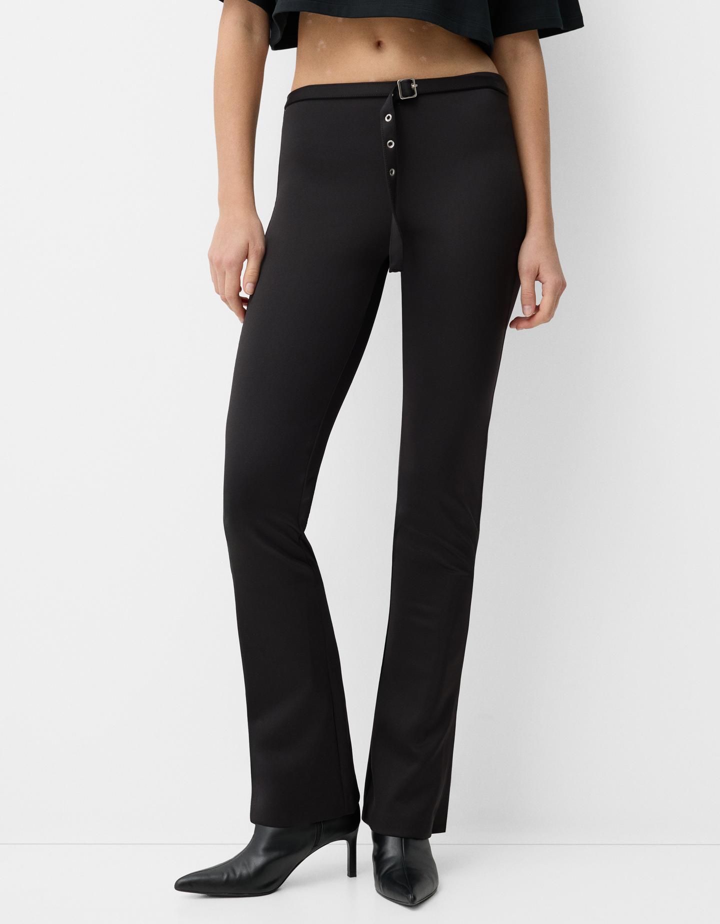 Bershka Technical Skinny Trousers With Split Hems Women M Black