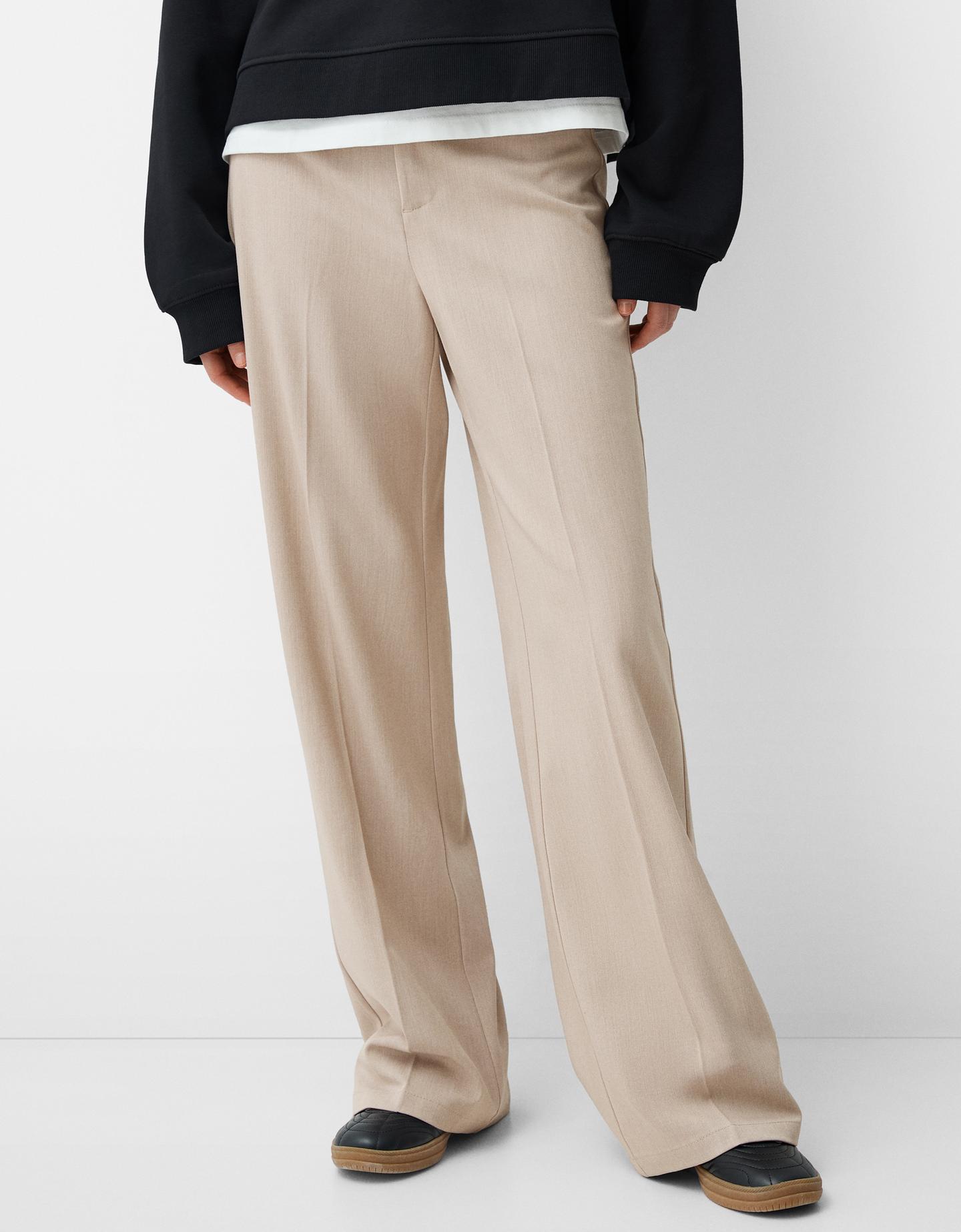Bershka Wide-Leg Tailoring Trousers Women 12 Beige