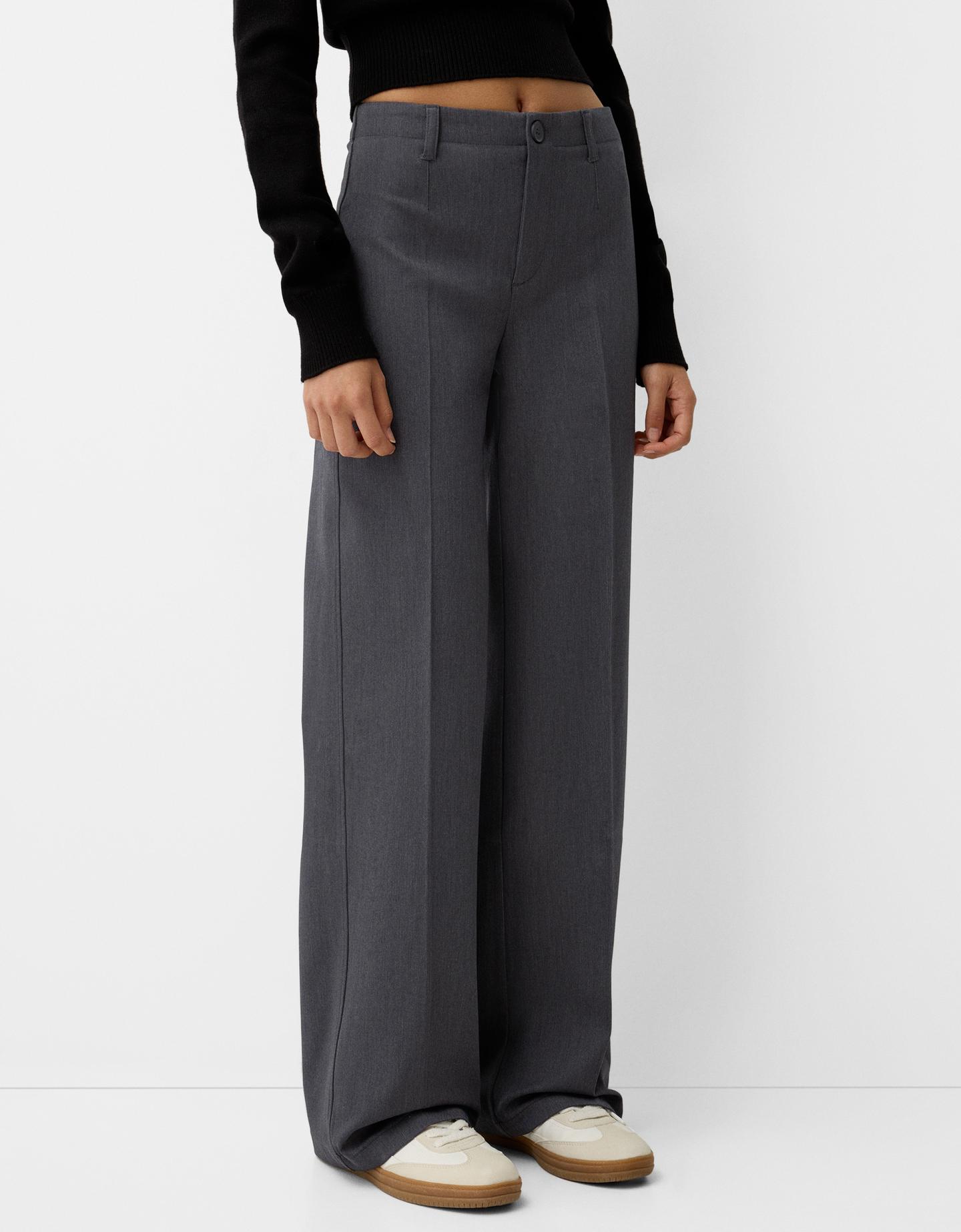Bershka Wide-Leg Tailoring Trousers Women 16 Dark Grey