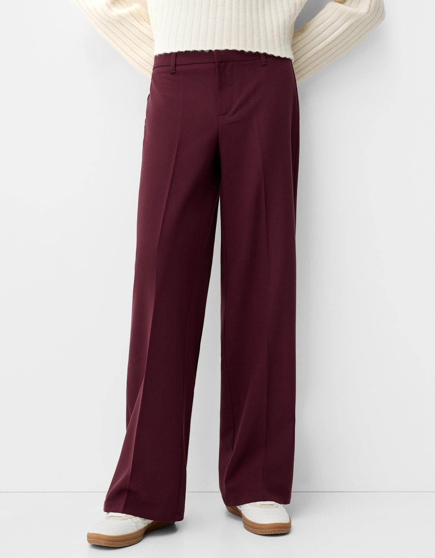 Bershka Wide-Leg Tailoring Trousers Women 16 Maroon