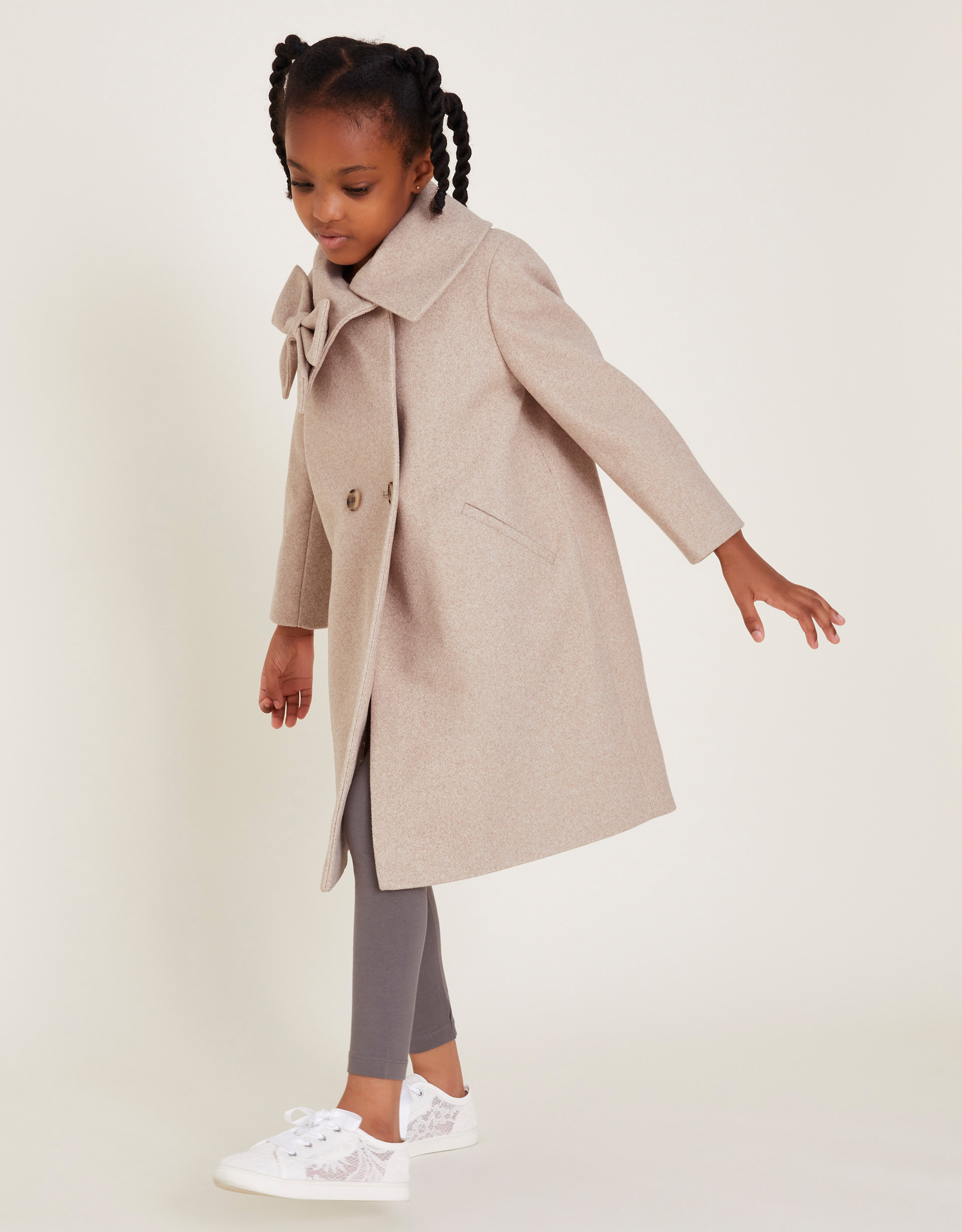Bow Collar Coat Camel