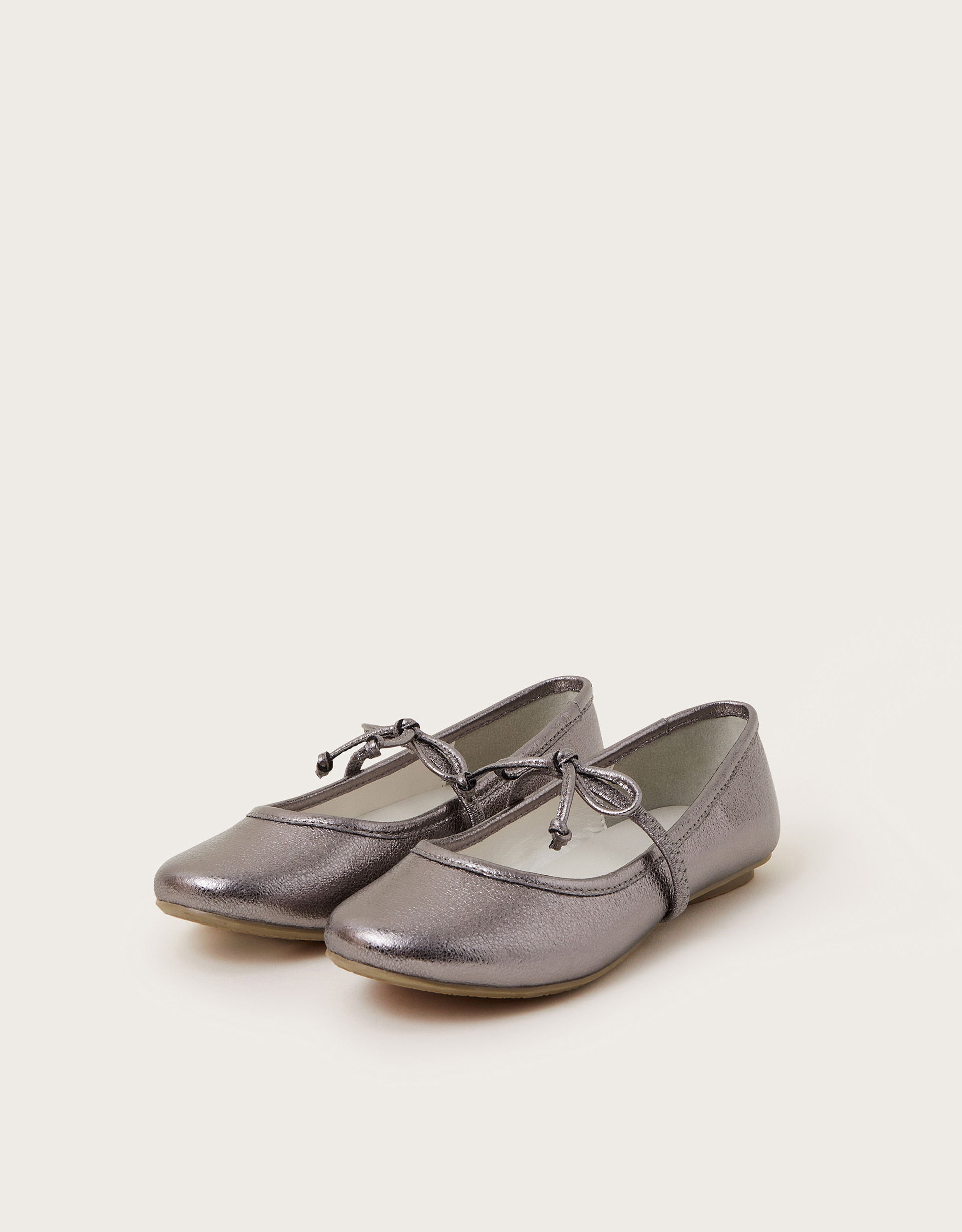 Bow Strap Metallic Ballet Flats Silver
