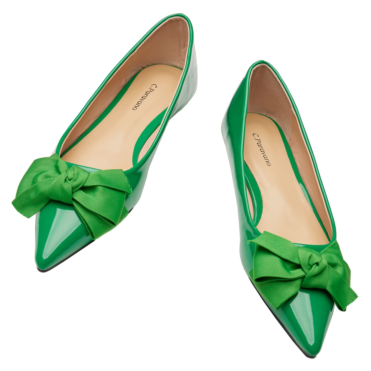 C.Paravano Womens Bow Tie Ballet Pumps | Pointed Toe Ballet Flat Green