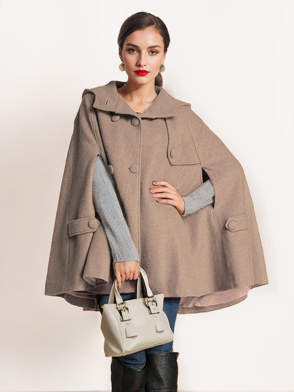 Camel Hooded Woolen Cape Coat For Women Oversized Poncho Winter Outerwear 2025