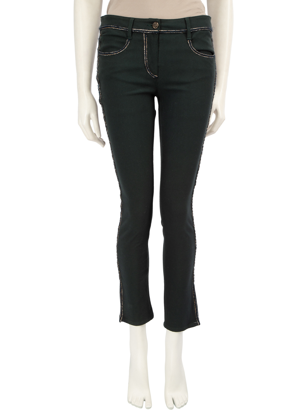 Chanel Green Metallic Trim Skinny Trousers