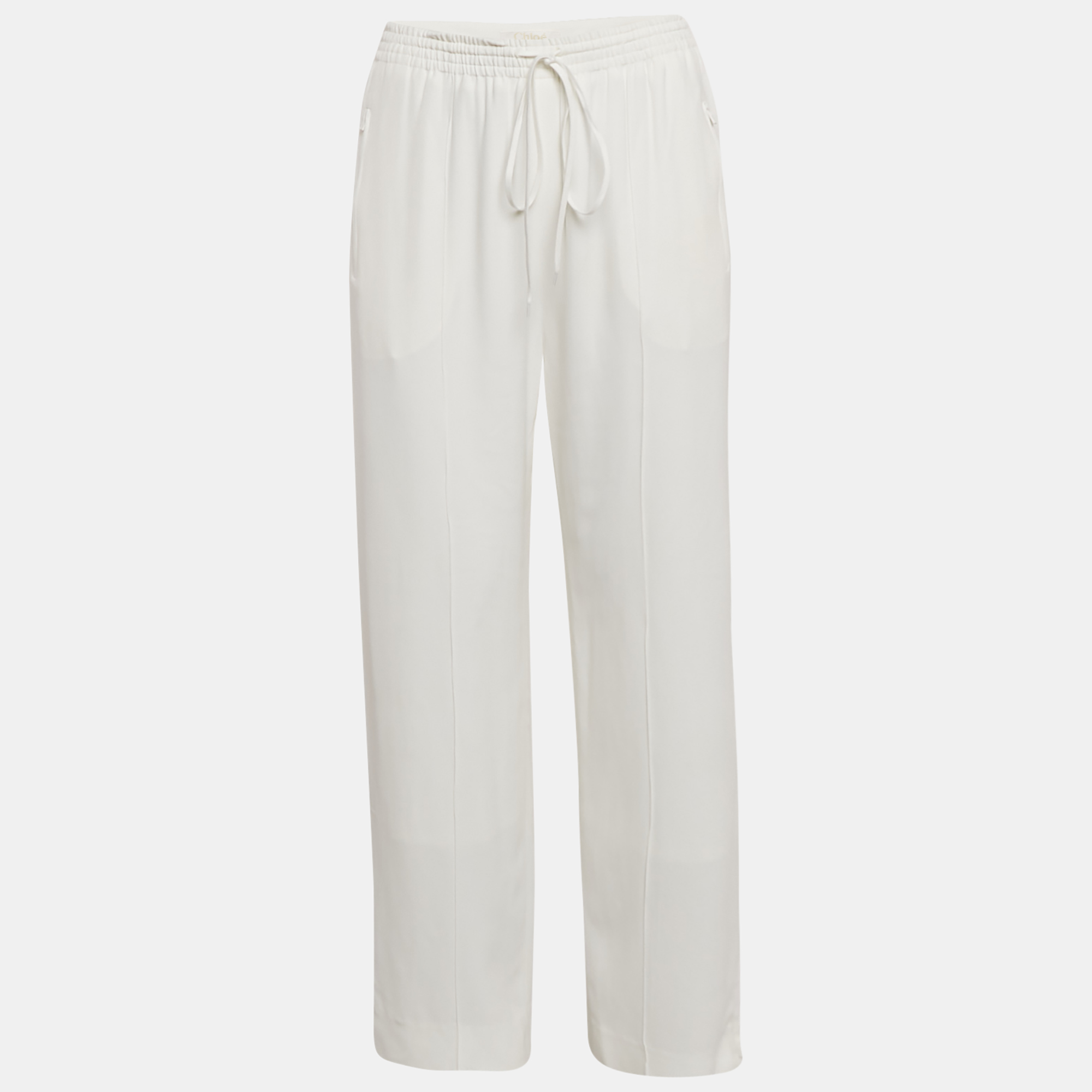 Chloe Milk White Crepe Wide-Leg Pants M