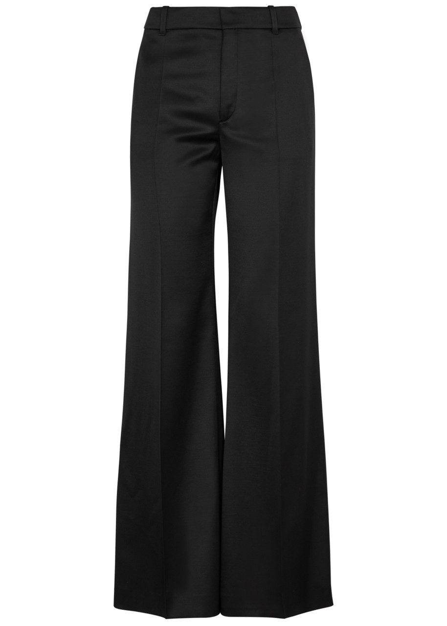 Chloe Wide-leg Satin Trousers - Black - 36 (UK8 / S)