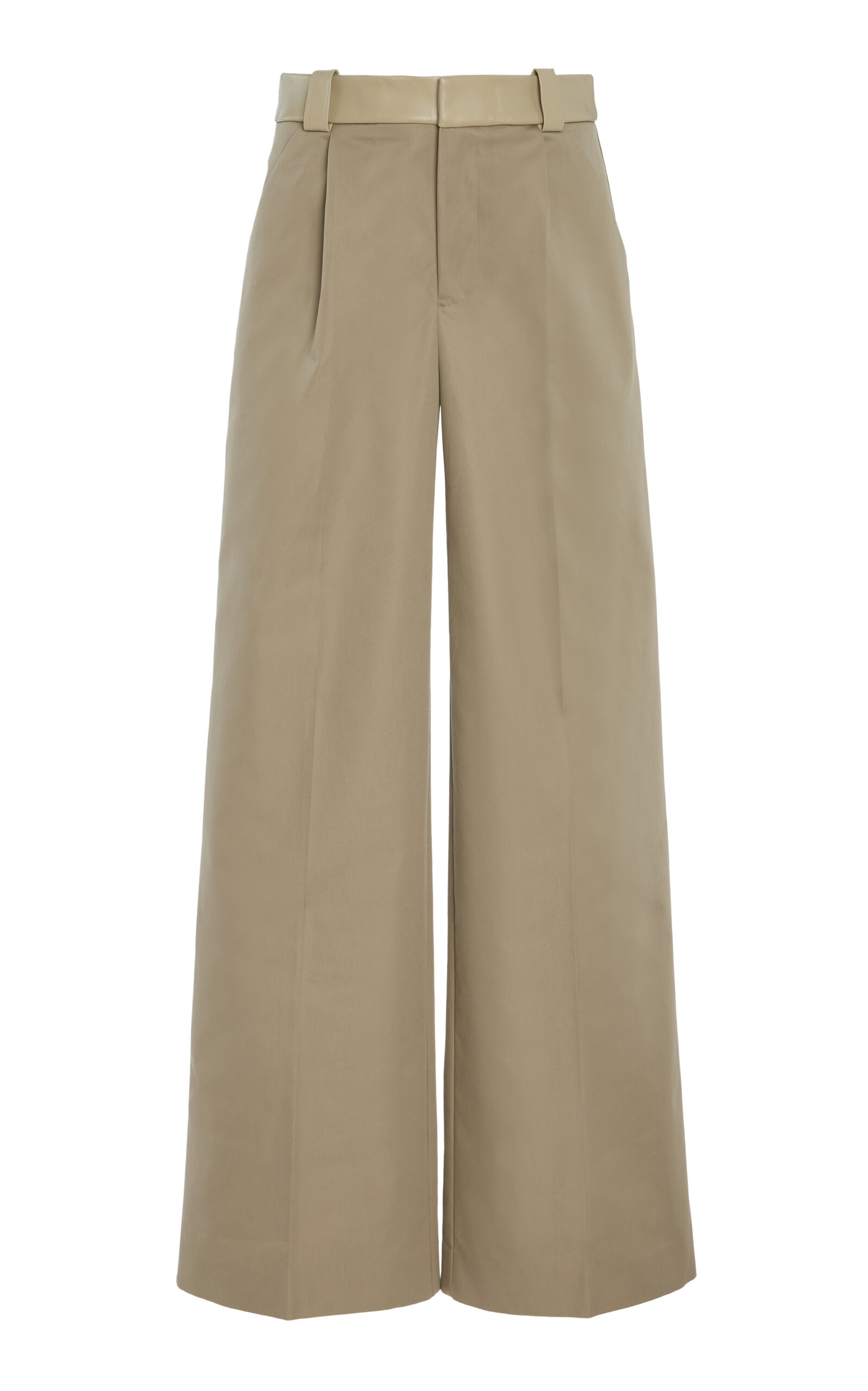 Christopher Esber - Leather-Detailed Cotton Wide-Leg Trousers - Neutral - AU 8 - Moda Operandi