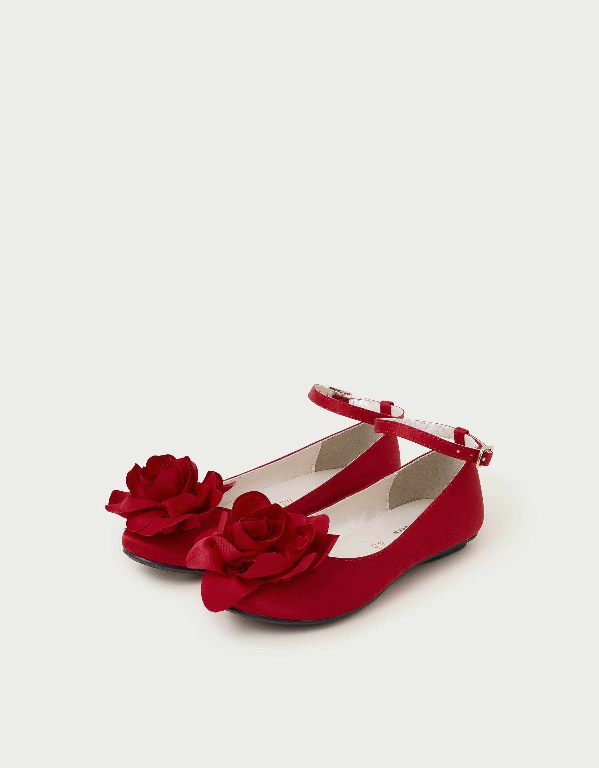 Corsage Flower Ballet Flats Red