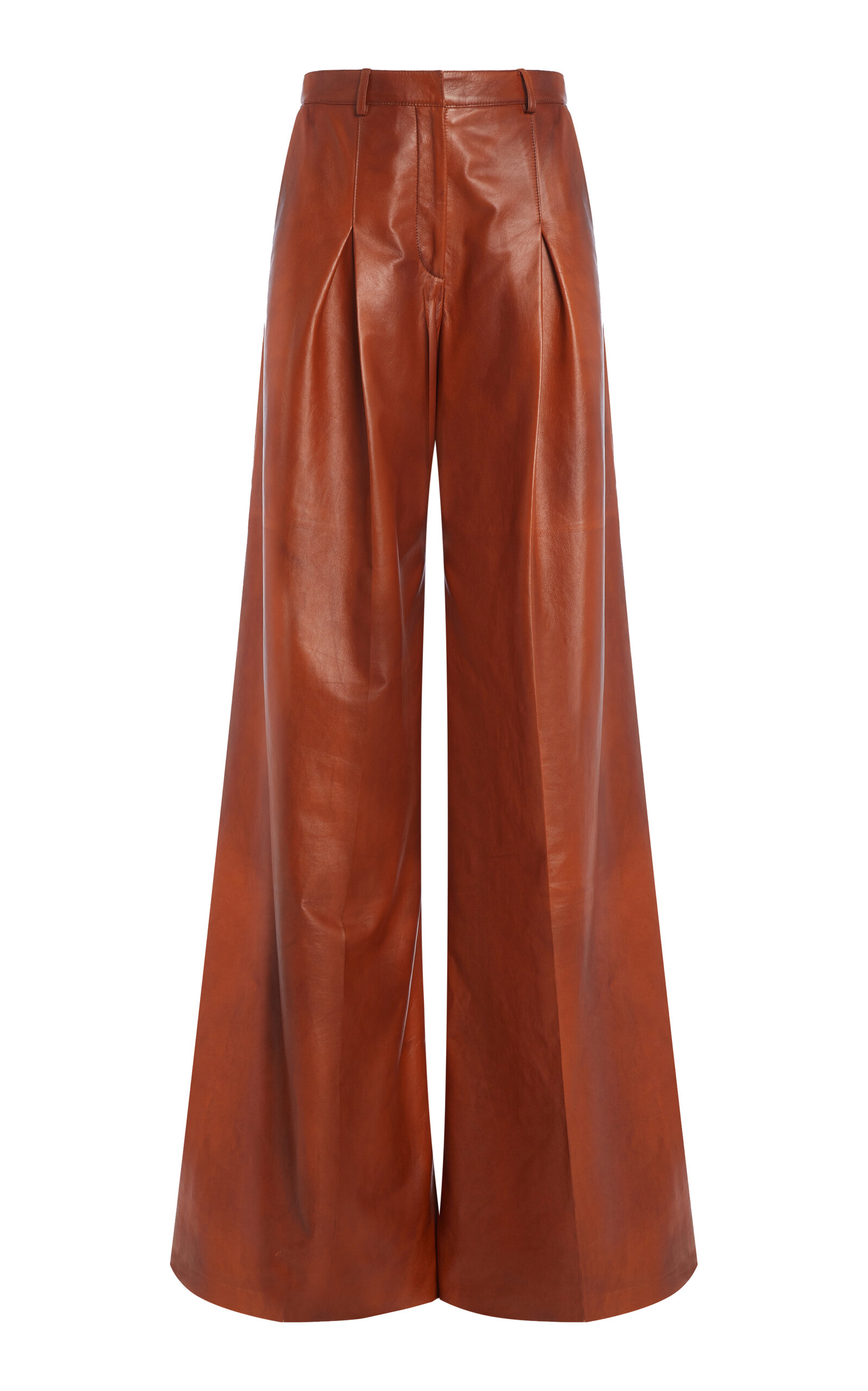 Del Core - Leather Wide-Leg Pants - Brown - IT 38 - Moda Operandi