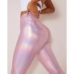 Disco Leggings Butt Lifting Tummy Control Butt Lift High Waist Yoga Pants Fitness Gym Workout Leggings Bottoms Rosy Pink Spandex Sports Activewear High Elasticity Skinny