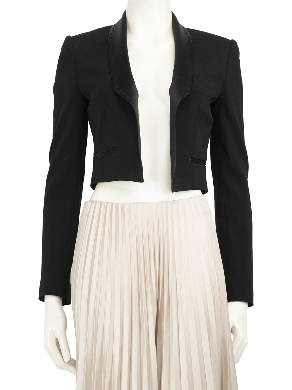 Dolce & Gabbana Black Satin Lapel Cropped Blazer