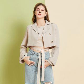 Double Breasted Cropped Blazer Beige - L