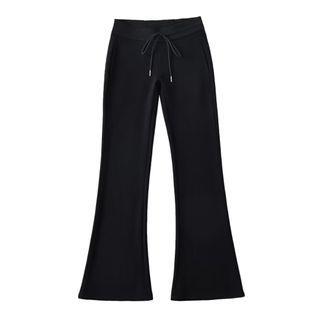 Drawstring Waist Plain Bootcut Sweat Pants Black - S