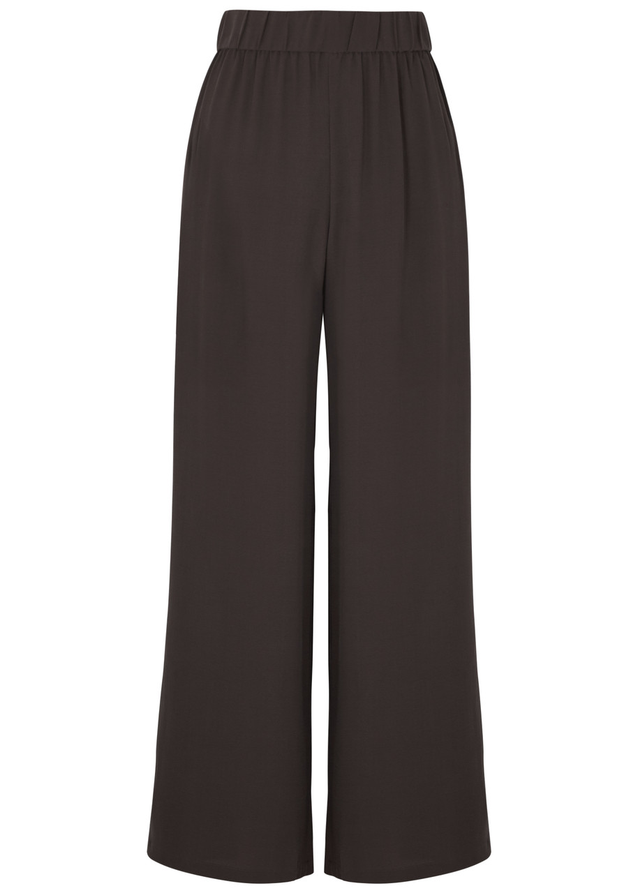 Eileen Fisher Wide-leg Silk Crepe de Chine Trousers - Dark Brown - XS