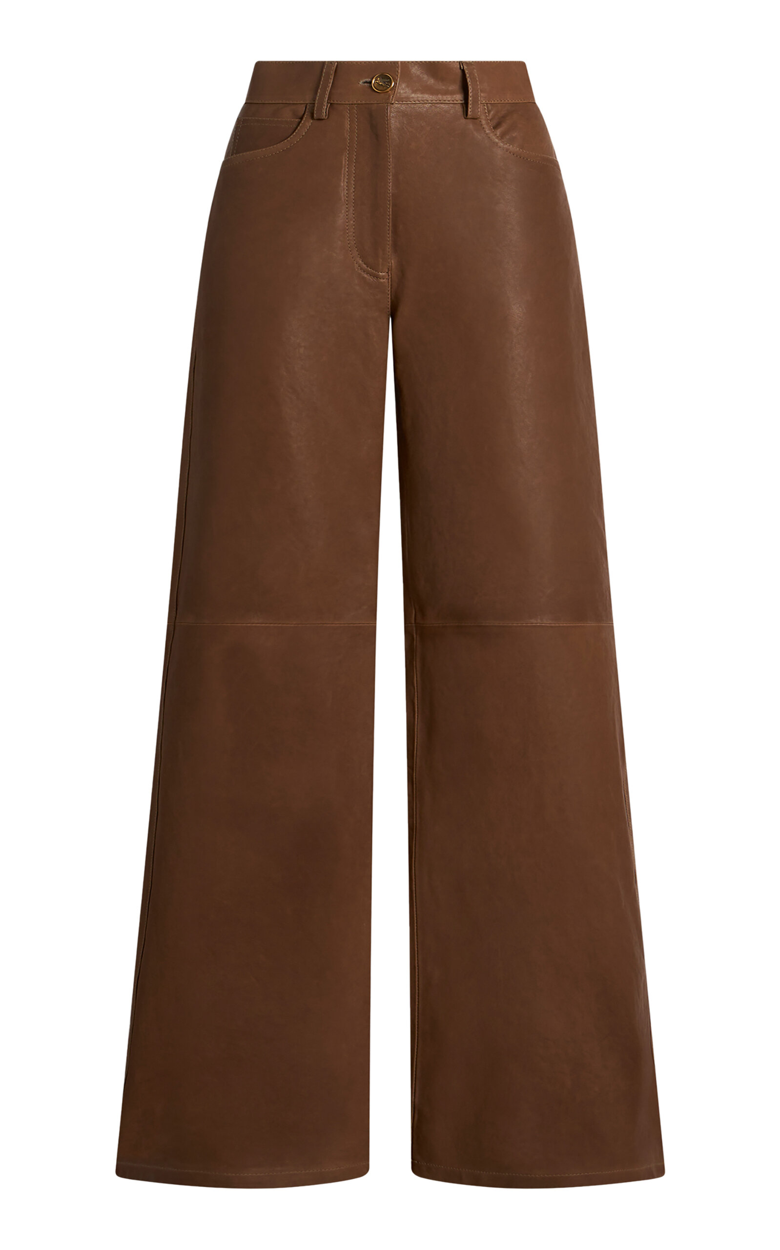 Etro - High-Rise Leather Wide-Leg Pants - Brown - IT 44 - Moda Operandi