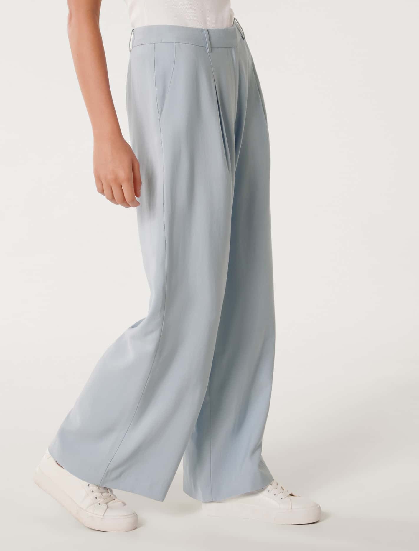 Forever New Women's Fran Wide-Leg Pants in Blue Suit, Size 16 Viscose/Polyester/Viscose