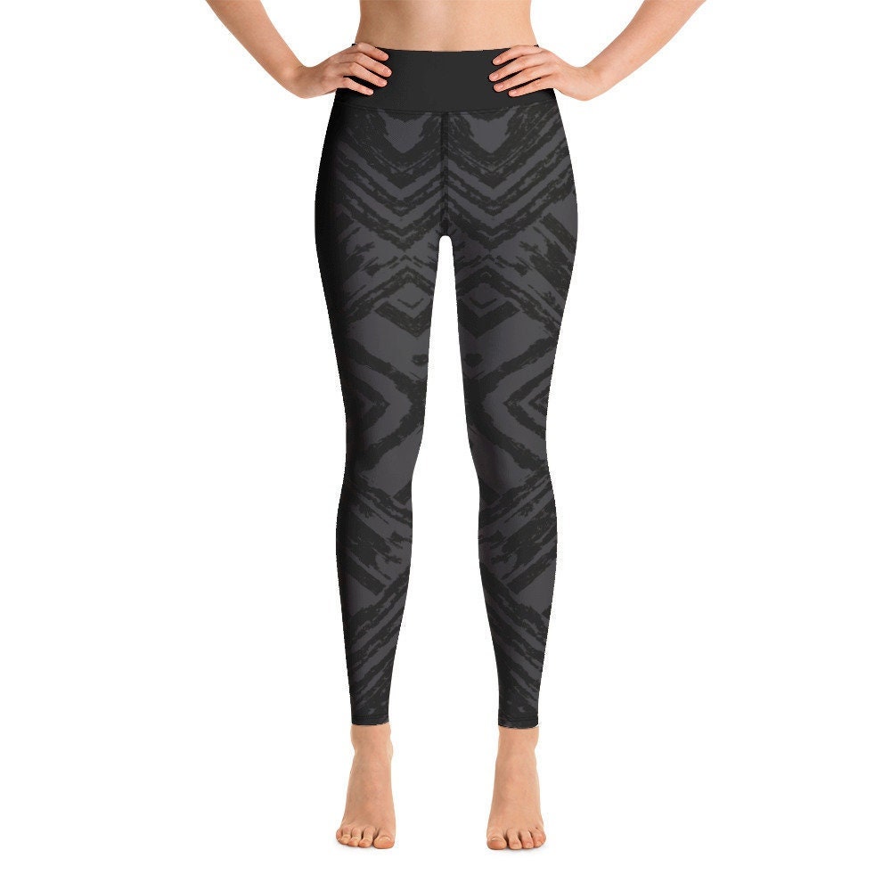 Geometric Yoga Leggings, Black & Grey Festival Tights, Activewear Leggings