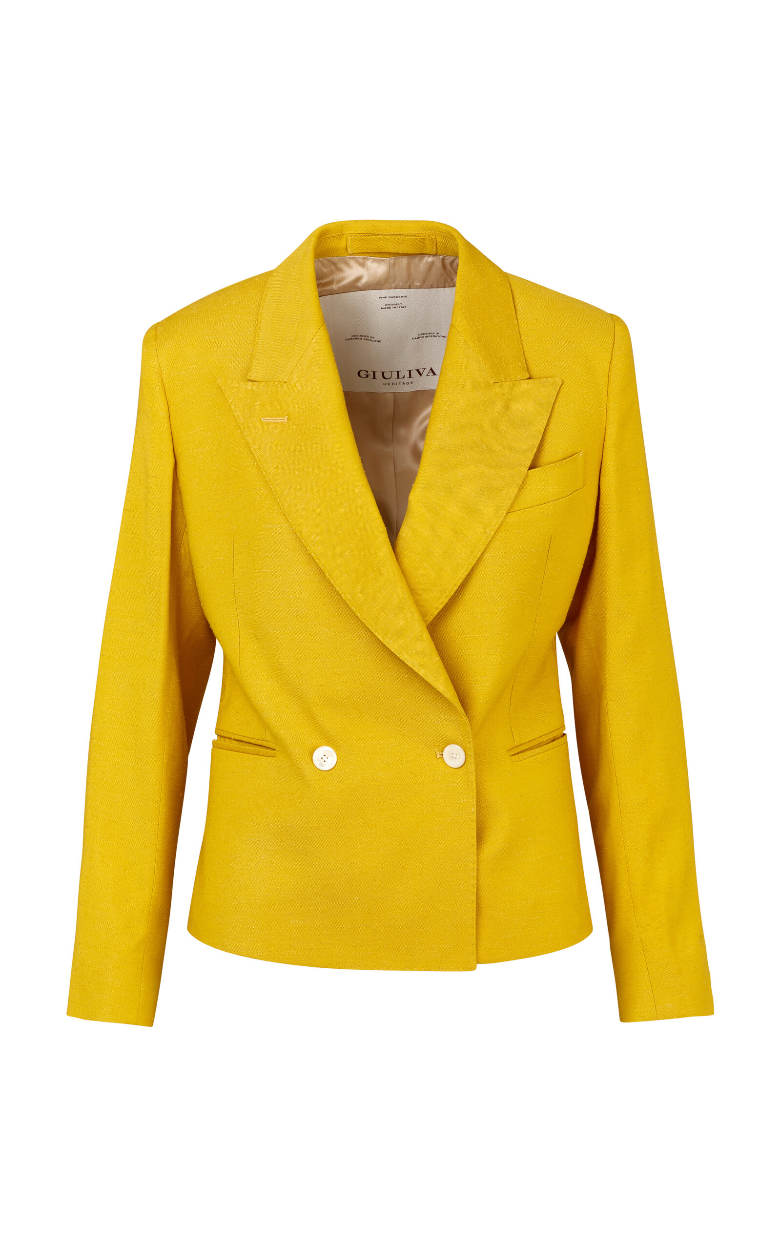 Giuliva Heritage - Bice Silk-Shantung Cropped Double-Breasted Blazer - Yellow - IT 42 - Moda Operandi