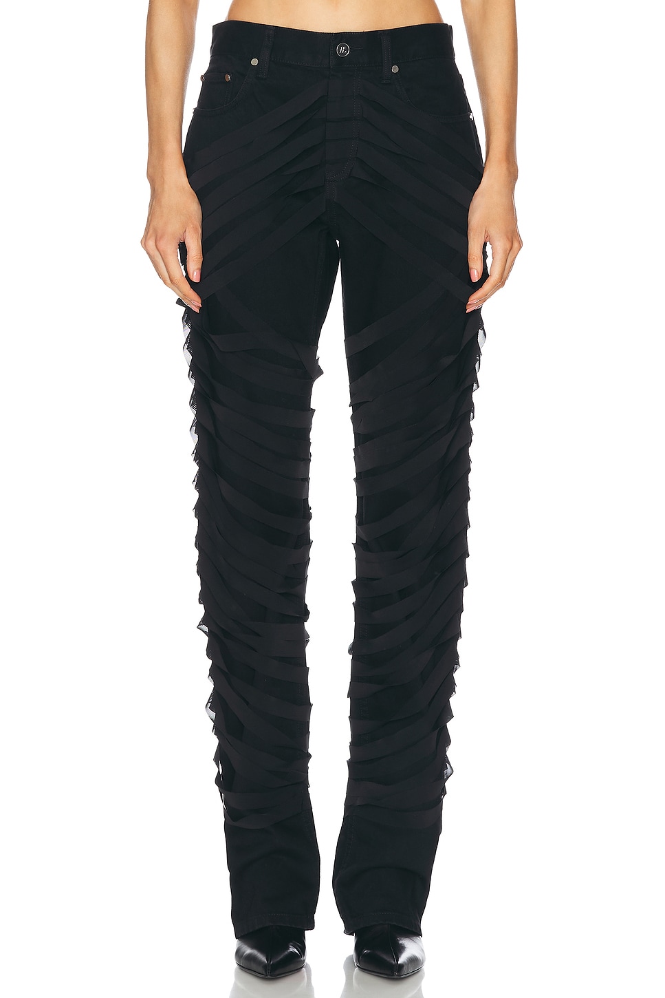 Helmut Lang Skinny Leg Pant in Rinsed Black - Black. Size 25 (also in 26, 27, 28).