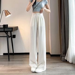 High-Waist Wide-Leg Dress Pants Lengthen - Black - XL