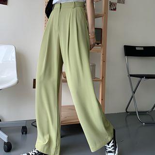High-Waist Wide-Leg Dress Pants Light Green - M